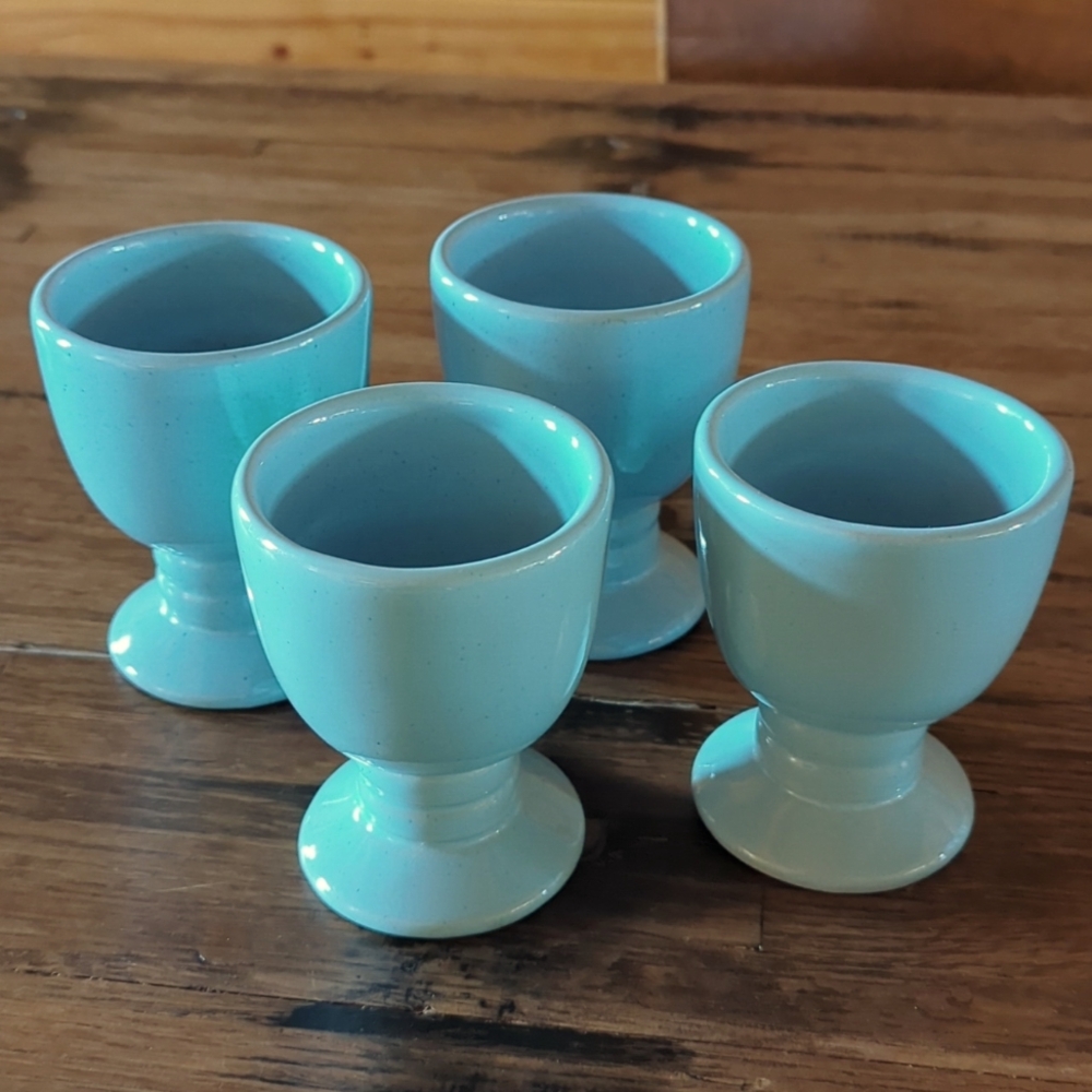 Set of Four Beautiful Vintage Frankoma 26LC Footed Goblets. Robin's Egg Blue.